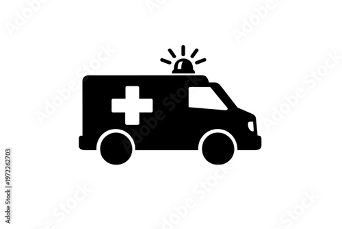 Silhouette of emergency ambulance icon with cross and siren light