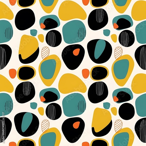 Abstract Mid Century Modern Organic Shapes Seamless Pattern