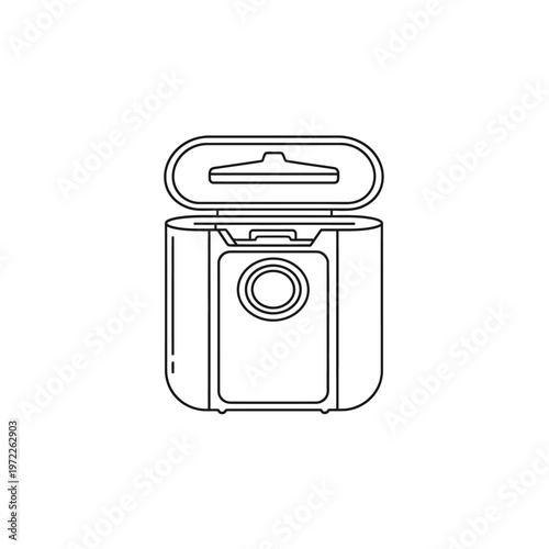 Modern air purifier illustration with open lid and air filter design.