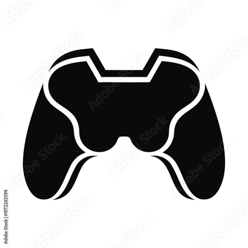 Gaming controller icon, video game remote symbol, black and white illustration, gaming accessory logo