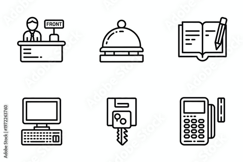 Hospitality Service Icons Collection Front Desk Bell Book Identification POS Terminal