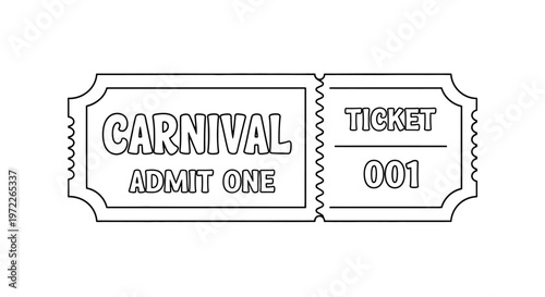 Carnival ticket, admit one, vector illustration, black and white, graphic resource isolated on White Background