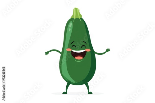 Zucchini cartoon character smiling and laughing cheerfully