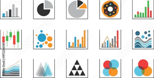 Various graphical representations including bar charts, pie charts, and line graphs showcase diverse statistical information.