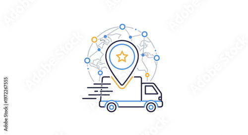 Delivery truck with map marker globe symbol logistics and worldwide transport