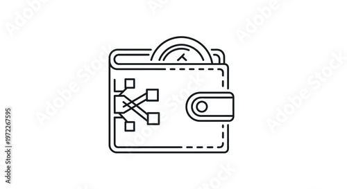 Digital cryptocurrency wallet with coin and network connections icon