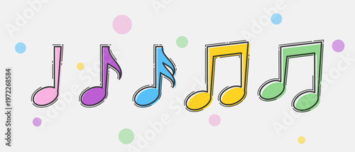 Colorful musical notes collection in flat line art style