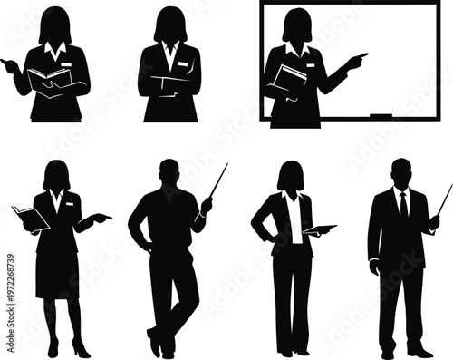 Diverse business people silhouettes presenting leading and collaborating in professional settings