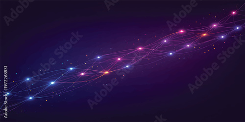Futuristic Abstract Data Network with Glowing Nodes, Colorful Light Particles and Digital Connections
