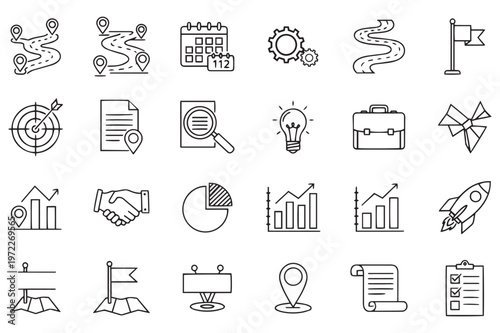 Foto Title business and strategy icon set a collection of line art symbols descriptio