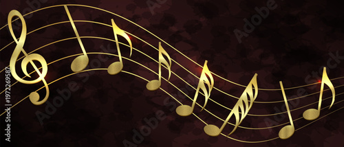 Golden Musical Notes on Dark Brown Abstract Background