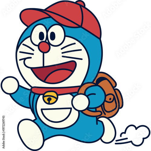 Cute Blue Robot Cat Running Illustration