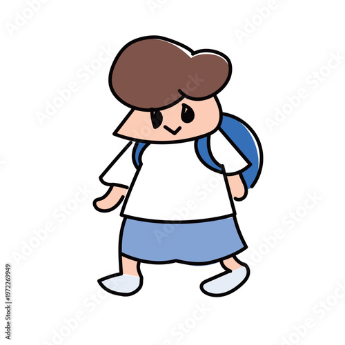 リュックでのんびり登校するおっとり小学生