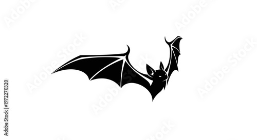 Black Bat Silhouette Flying - Spooky Halloween Icon