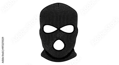 Black Ski Mask on White Background - Balaclava Face Cover for Cold Weather or Disguise