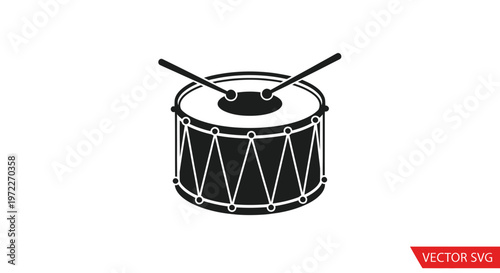 Drum and Drumsticks Vector Icon - Musical Instrument Silhouette