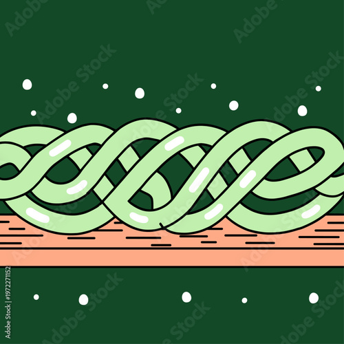 Overhead view of glowing green Celtic knotwork interwoven bands