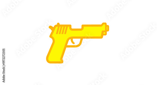Bright Yellow Handgun Icon on White Background - Crime and Safety Symbol