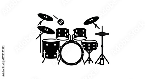 Drum Kit Silhouette, Musical Instrument, Rock Band Equipment, Percussion Set