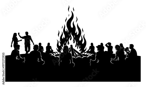 Wellness Bonfire Silhouette - Minimalist Vector