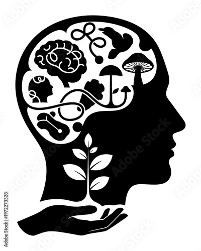 Psilocybin Therapy - Minimalist Silhouette Vector