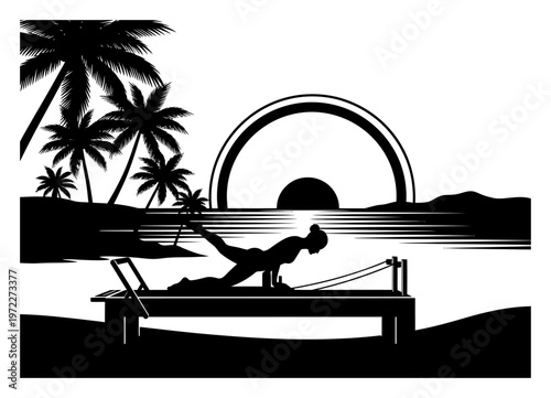 Pilates Retreat Beach - Silhouette Vector