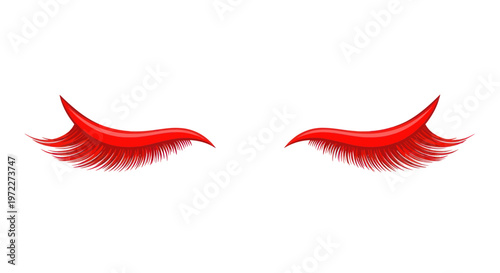 Vibrant Red Eyelashes with Dramatic Winged Effect, Isolated on White Background