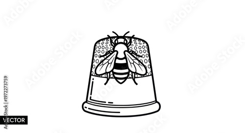 Bee on Thimble Vector Illustration
