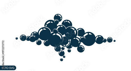 Abstract Dark Bubbles Cluster Flowing Dynamic Motion on White Background