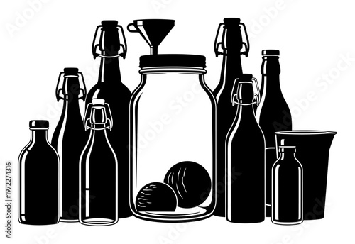 Kombucha Bottles Illustration - Minimalist Vector