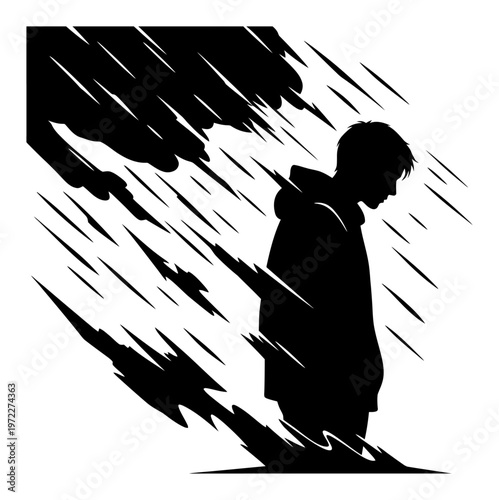 Stoic Silhouette - Facing the Storm - Vector Illustration