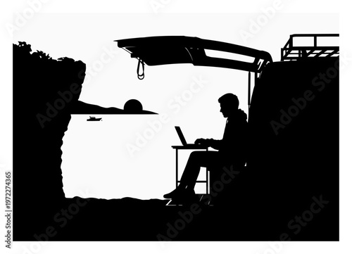 Van Life Workspace - Minimalist Vector Illustration