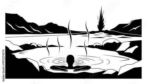 Iceland Hot Spring Silhouette - Minimalist Vector
