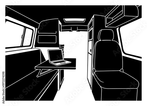 Van Life Interior - Minimalist Vector Illustration