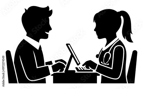 Vet Telemedicine - Silhouette Vector Illustration