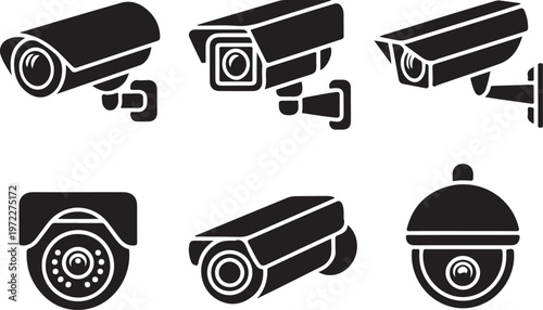 Variety of surveillance cameras and monitoring equipment icons