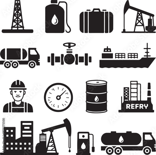 Icon collection representing various elements of the oil and energy industry