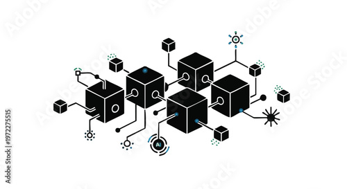 Cryptocurrency, blockchain, network, icons, black, blue, vector graphics