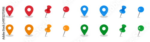 graphic resource Map pin icons, location markers, colorful pointers, navigation symbols, 12 vector graphics isolated on White Background vector EPS