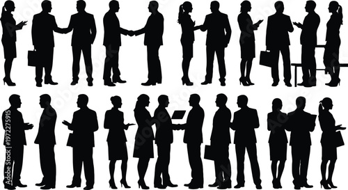Business people silhouettes set handshake meeting communication corporate team vector illustration 