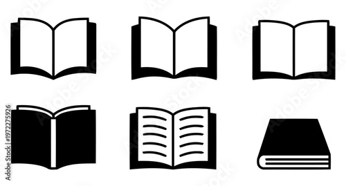 graphic resource Book icons, black and white book symbols, open book illustrations, book set isolated on White Background vector EPS