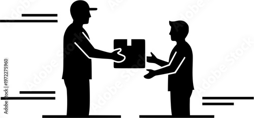 Courier Handing Parcel to Customer Delivery Scene