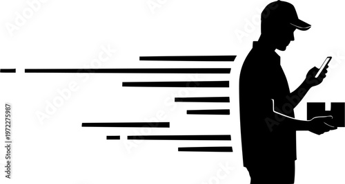 Courier Looking at Phone While Holding Small Package