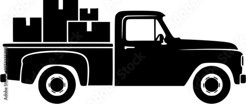 Classic Pickup Truck Loaded with Stacked Cargo Boxes