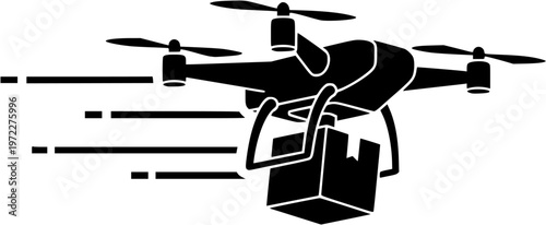 Delivery Drone with Quadcopter Rotors Carrying Box