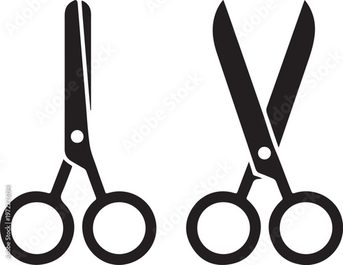 Black and white illustration of a pair of open scissors