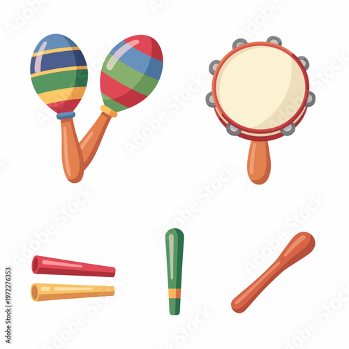 Colorful percussion instruments set isolated on white