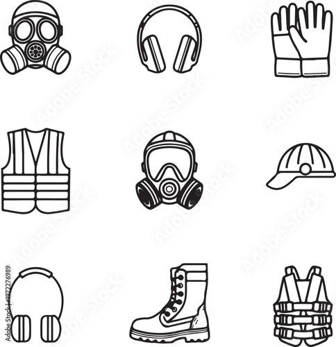 Collection of various types of protective and safety gear illustrations