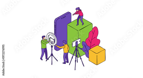 Social Media Content Creation and Mobile Vlogging Isometric Vector