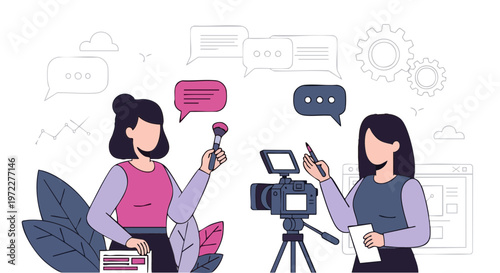 Female Influencers Filming Beauty Tutorial Video on Camera